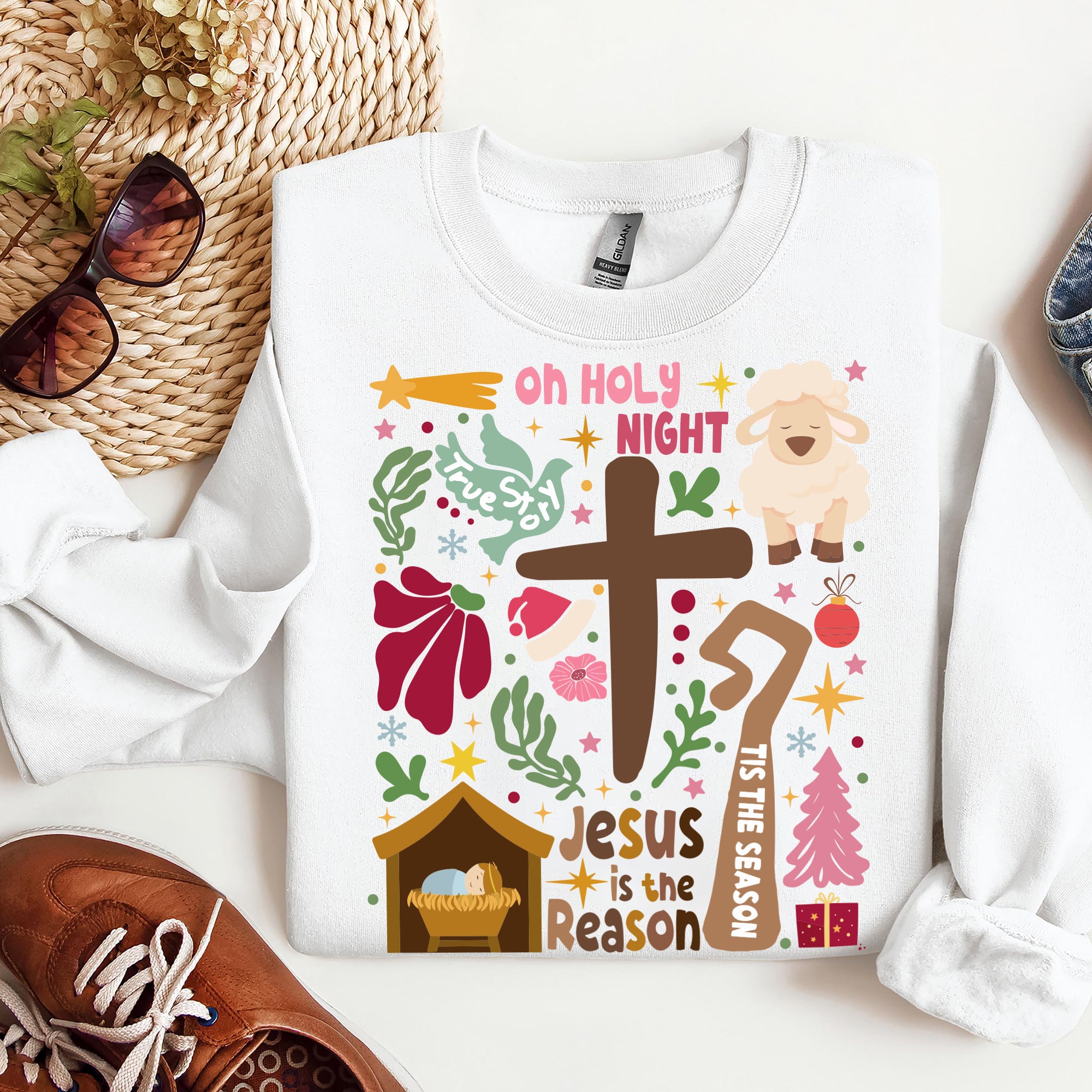 Oh Holy Night Christmas Sweatshirt, Jesus Christmas Sweatshirt, Jesus is the reason Sweatshirt. ILAF11